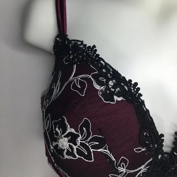 CaciqueWomen's Maroon/Burgundy Embroidered Lace Lined Padded Bra Size 40DD - Picture 8 of 12
